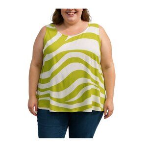 Dana Kay Womens Lime & White Zebra Print Sleeveless Fully Lined Top Size 24W